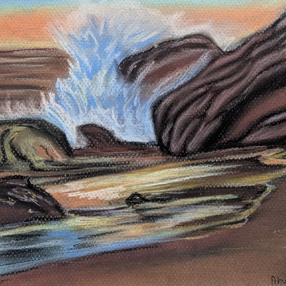 Sunset Seascape Original Pastel Artwork. Original Artisan Made. 8"X9.5"